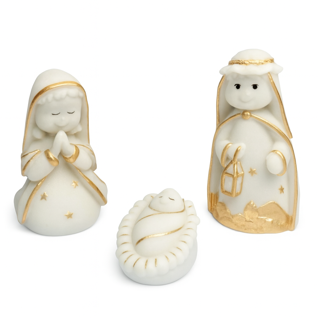 Mini Sagrada Família - Presépio com detalhe dourado