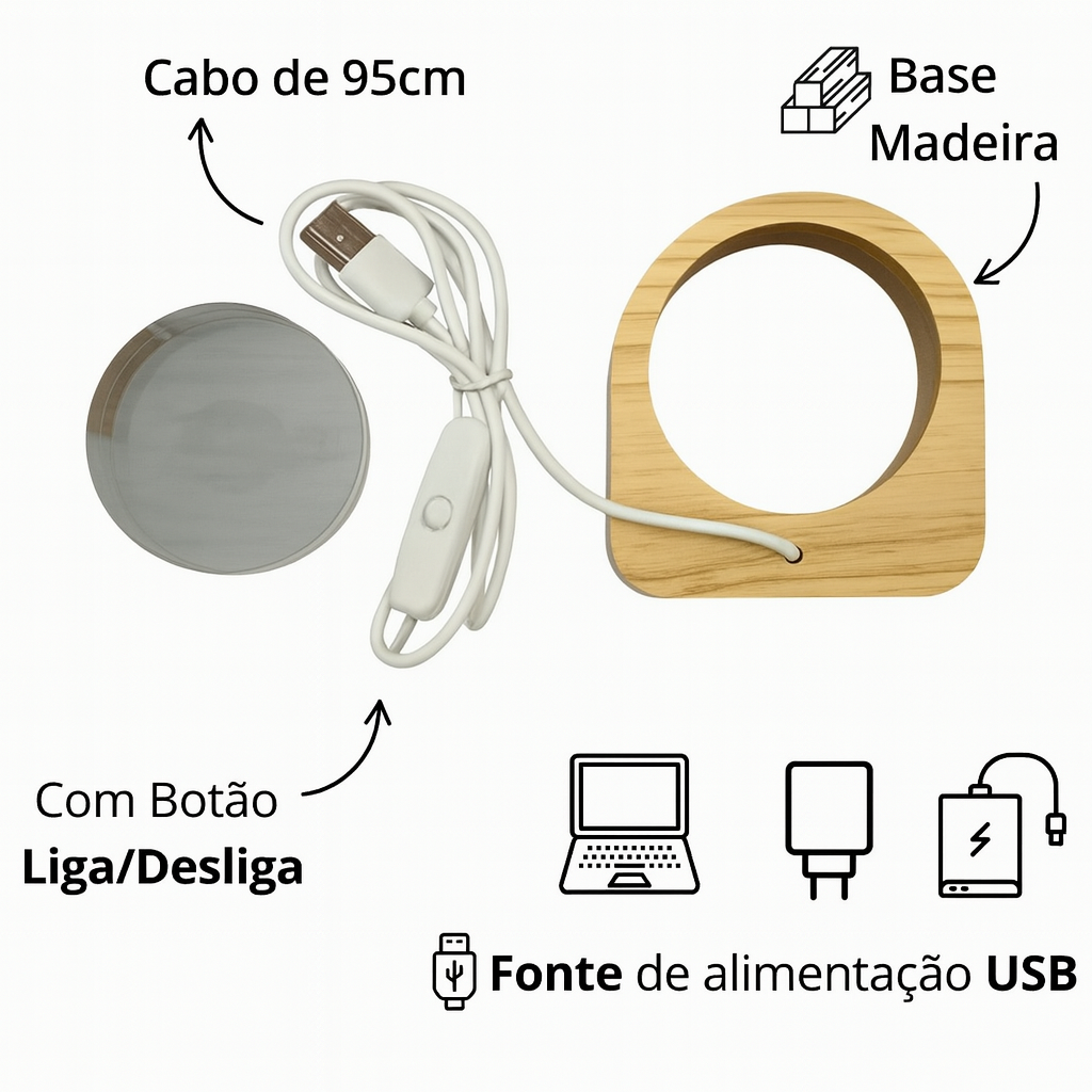 Luminária Cristal LED 3D Nossa Senhora Aparecida