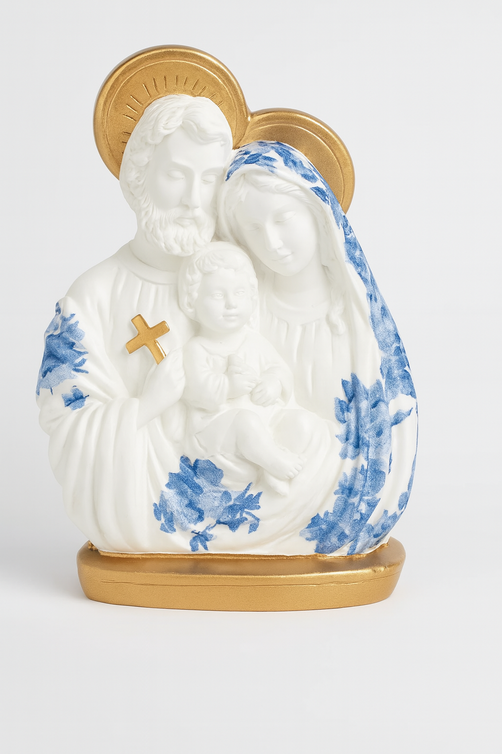 Sagrada Família Gesso 20cm - Manto azul e dourado