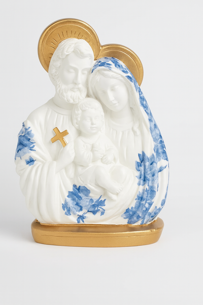 Sagrada Família Gesso 20cm - Manto azul e dourado
